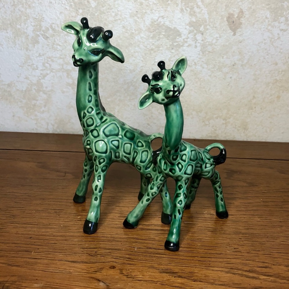Vintage pair of rare green anthropomorphic giraffe figures